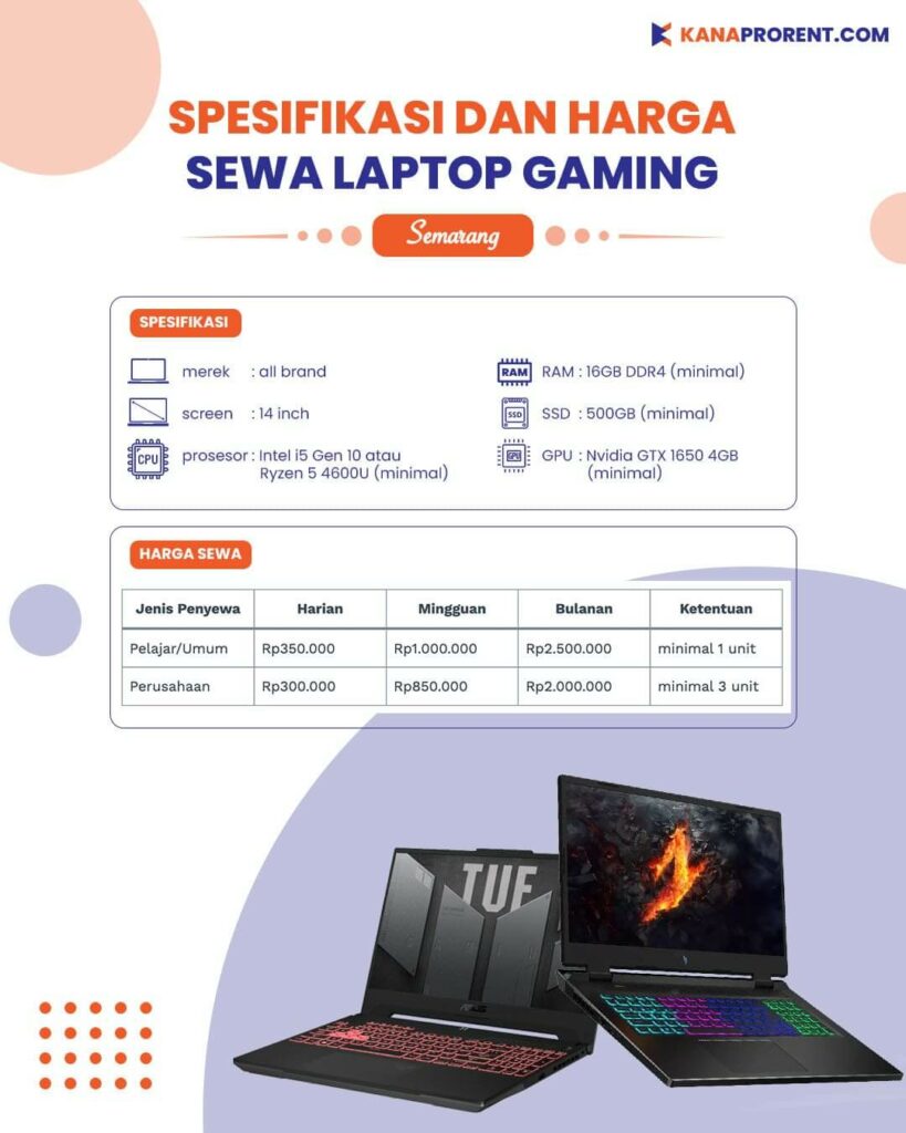 Spesifikasi dan harga sewa laptop gaming di Semarang